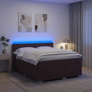 vidaXL Boxspring Bed met Matras en LED Donkerbruin 140 x 200, Verzenden, Nieuw, Bruin