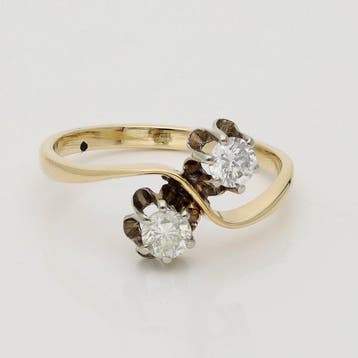 Ring - 14 karaat Geel goud - 0.40ct. tw. Diamant, Nieuw
