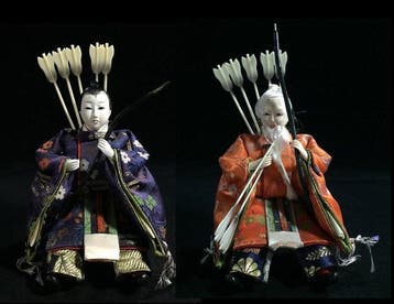 Pair of Vintage Japanese Hina Dolls Zuishin (Zuijin) - Old