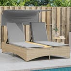Ligbed 2-persoons luifel en kussens poly rattan gemengd beig, Verzenden, Nieuw