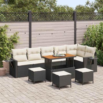 vidaXL Tuinbankenset 12 st Zwart en Crème poly rattan, Verzenden, Nieuw, Rotan, 2 zitplaatsen