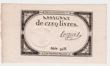 France Assignat Über 5 Livres 10 Brumaire Jahr 2 31/10/17.., Verzenden