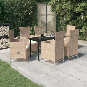 vidaXL 7-delige Tuinset met kussens beige, Tuin en Terras, Verzenden, Nieuw, 6 zitplaatsen, Tuinset