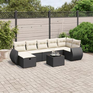 vidaXL 8-delige Loungeset met kussens poly rattan zwart, Verzenden, Nieuw, 7 zitplaatsen, Loungeset