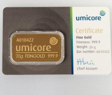 20 gram - Goud .999 - Umicore, Belgium - Verzegeld (Zonder