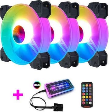 CoolMoon set van 3 RGB ventilatoren inclusief controller en, Computers en Software, Computerkoelers, Nieuw