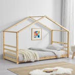 Kinderbed houten bed huisbed met bedbodem 90x200 hout, Verzenden, Nieuw