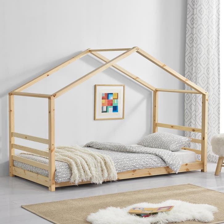 Kinderbed houten bed huisbed met bedbodem 90x200 hout, Kinderen en Baby's, Kinderkamer | Bedden, Verzenden