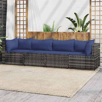 vidaXL 4-delige Loungeset met kussens poly rattan grijs, Tuin en Terras, Tuinsets en Loungesets, Verzenden, Nieuw, Loungeset