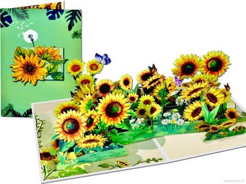 Een Veld vol met Zonnebloemen en Vlinders pop-up wenskaart, Verzenden, Nieuw