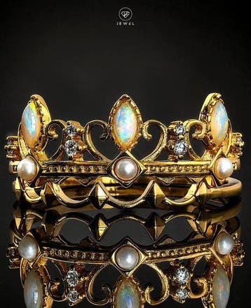 Natuurlijke opaal-kroonring - 925 sterlingzilver, Antiek en Kunst
