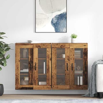 vidaXL Wandkasten 2 pcs Oud Hout 69,5 x 34 x 90 cm Bewerkt, Minder dan 50 cm, Verzenden, Nieuw, Minder dan 100 cm