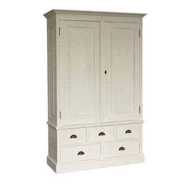 Kledingkast 2-deurs met 5 lades – wit – maatwerk mogelijk, Nieuw, Grenenhout, Landelijk, klassiek, robuust, massief, Scandinavisch