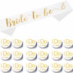 Bride to Be en I Do Crew set met sjerp en buttons 19-delig, Ophalen of Verzenden, Nieuw, Wit, Accessoires