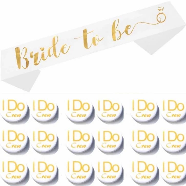 Bride to Be en I Do Crew set met sjerp en buttons 19-delig, Kleding | Dames, Trouwkleding en Trouwaccessoires, Wit, Nieuw, Accessoires