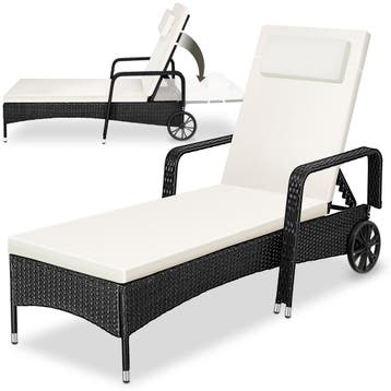 Wicker ligbed met wielen - zwart/beige, Verzenden, Nieuw
