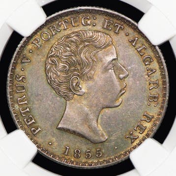 Portugal. D. Pedro V (1853-1861). 500 Reis 1855 - NGC - MS