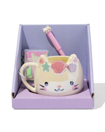 HEMA Mok cadeauset schrijfwaren keramiek kat, Huis en Inrichting, Keuken | Servies, Verzenden, Nieuw