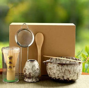 6-Delige Japanse Matcha Theeset met Kom en Bamboe Garde, Verzenden, Nieuw