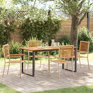 vidaXL Tuin eettafelset 5 st Beige Massief Acaciahout, Verzenden, Nieuw, 5 zitplaatsen