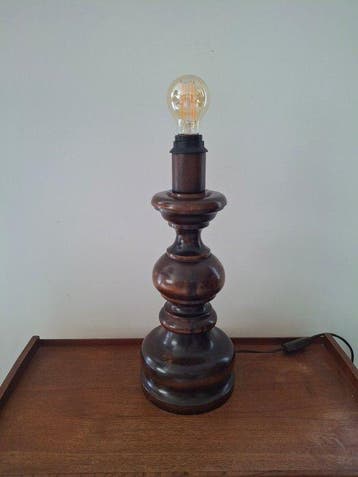 Tafellamp - Hout - Vintage gedraaid hout