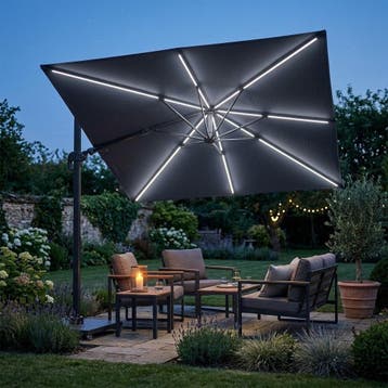 Challenger T2 glow zweefparasol 300x300 cm antraciet, Tuin en Terras, Ophalen of Verzenden, Nieuw