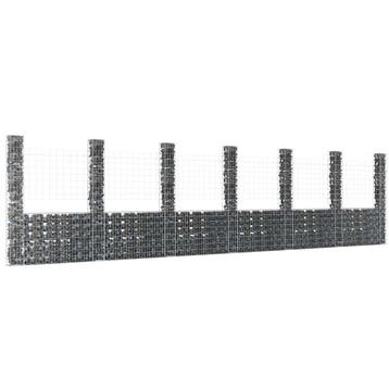 vidaXL Schanskorf U-vormig met 7 palen 740x20x200 cm ijzer, Verzenden, Nieuw, IJzer