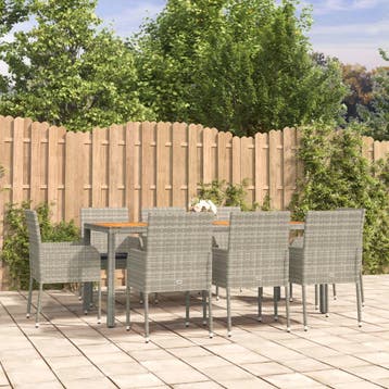 vidaXL 9-delige Tuinset met kussens poly rattan grijs, Verzenden, Nieuw, 8 zitplaatsen, Tuinset