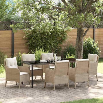 vidaXL Tuin eettafelset 7 st Beige poly rattan, Verzenden, Nieuw, 7 zitplaatsen