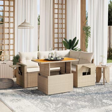 vidaXL 5-delige Loungeset met kussens poly rattan beige, Verzenden, Nieuw, Loungeset