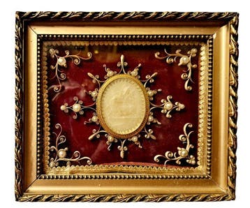 Kunst en ambachten Reliekhouder - Hout - Was - Fluweel -, Antiek en Kunst