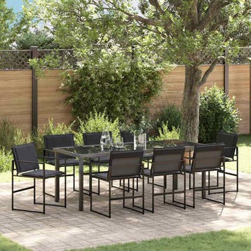 vidaXL Tuin eettafelset 9 st Zwart Textilene en staal, Tuin en Terras, Tuinstoelen, Verzenden, Nieuw, Textileen