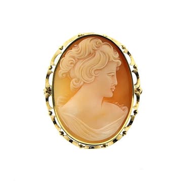 Antiek gouden broche/hanger met camee (Hanger of bedel), Ophalen of Verzenden, Gebruikt, Goud, Overige merken
