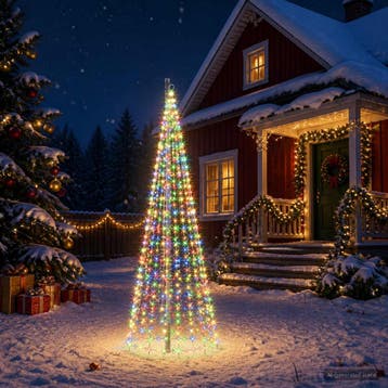 vidaXL Kerstboomverlichting met grondpen en vlaggenmast 300, Verzenden, Nieuw