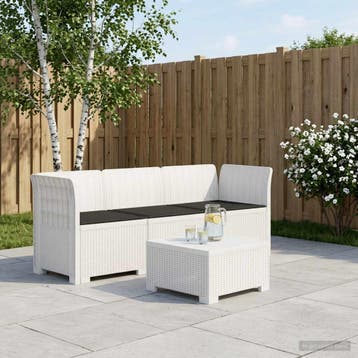 vidaXL 3-zits tuinbank met kussens in rattanlook PP Wit, Verzenden, Nieuw
