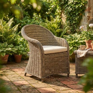 Roma dining tuinstoel naturel rotan off-white, Ophalen of Verzenden, Nieuw