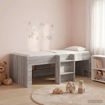 vidaXL Kinder Hoogslaper Grijs Sonoma 80 x 200 cm Bewerkt, Eenpersoons, Verzenden, Nieuw, Grijs