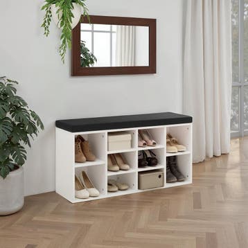 Schoenenkast met zitkussen 103,5x48x30cm - zwart / wit, Huis en Inrichting, Verzenden, Nieuw