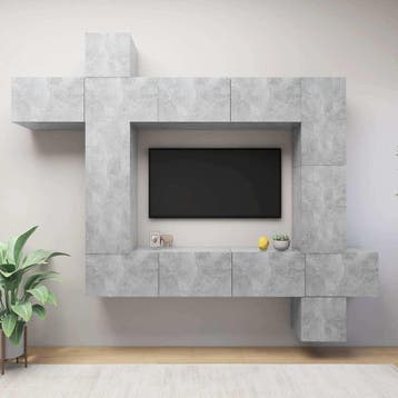 vidaXL 9-delige Tv-meubelset bewerkt hout betongrijs, Minder dan 50 cm, Verzenden, Nieuw, Minder dan 100 cm