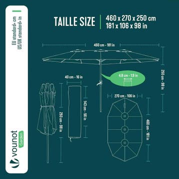 VOUNOT Dubbele aluminium stokparasol, 270×460cm, met zwen.., Tuin en Terras, Verzenden, Nieuw, Stokparasol