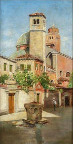 Venetian school (XIX) - Venice, view of the Campiello del le
