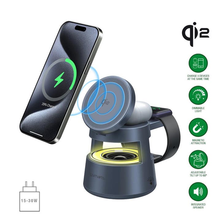 4Smarts - Qi2 Wireless Charging Station - Aura Sound - Sp..., Telecommunicatie, Mobiele telefoons | Telefoon-opladers, Nieuw, Verzenden