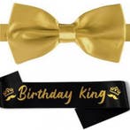 2-delige Birthday King set goud met vlinderdas en sjerp, Verzenden, Nieuw, Versiering, Verjaardag