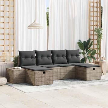 vidaXL Tuin Sofa Set 6 st Grijs poly rattan, Verzenden, Nieuw, 6 zitplaatsen