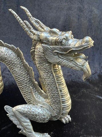 sculptuur, dragon- 73 cm - 35 cm - Verguld brons,