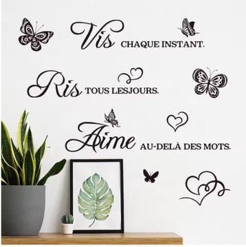 Franse Quote Muursticker “Vis Ris Aime” Wanddecoratie, Verzenden, Nieuw
