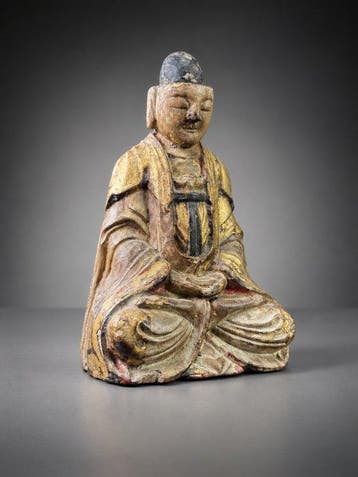 Qing-dynastie in China Hout Boeddha en meditatie - 17 cm