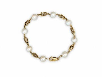 Kralenarmband - 18 karaat Geel goud Parel