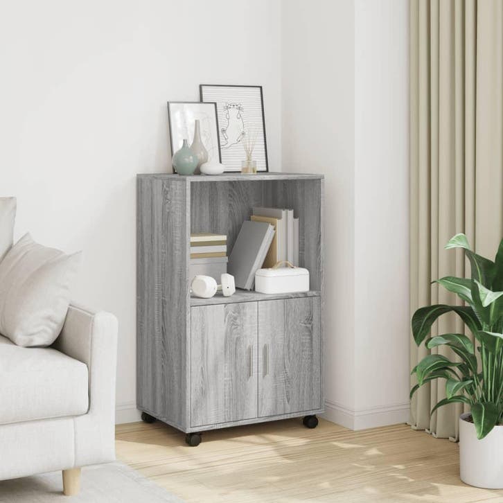 vidaXL Rolkast 55x40x91 cm bewerkt hout grijs sonoma, Huis en Inrichting, Kasten | Buffetkasten, 25 tot 50 cm, Nieuw, Overige houtsoorten