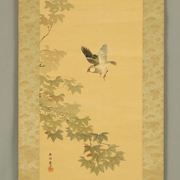 Bird and Maple Tree - with signature Gyokuden  and seal